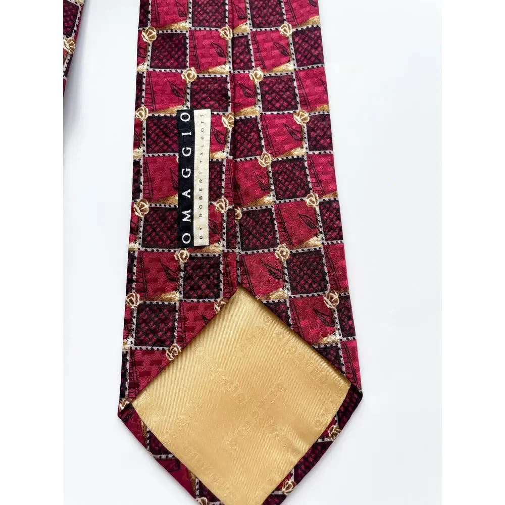 Vintage Omaggio Robert Talbott Red and Gold Abstract Silk Necktie Made in Italy